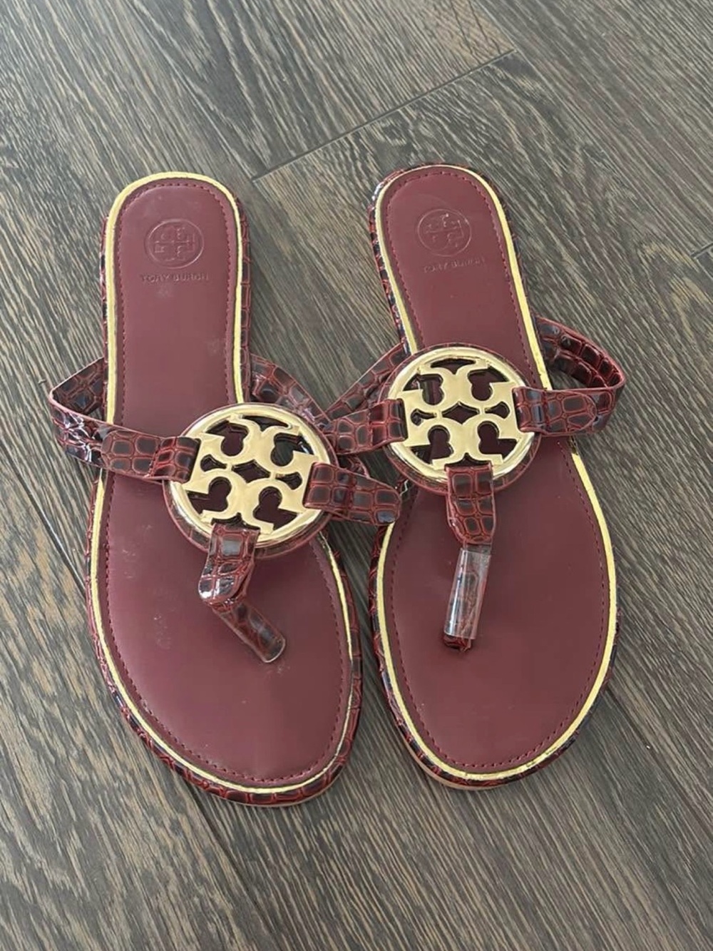 Tory Burch Red-Burgundy Miller Logo Thong Sandals